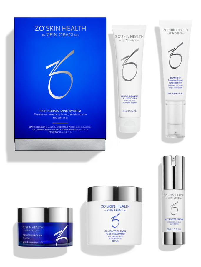 ZO Skin Health Skin Normalizing System all products for the regimen on the white background