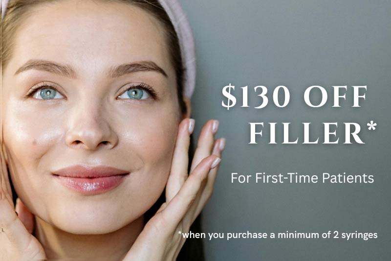 Promo discount for filler injections - $130 off for first-time patients.