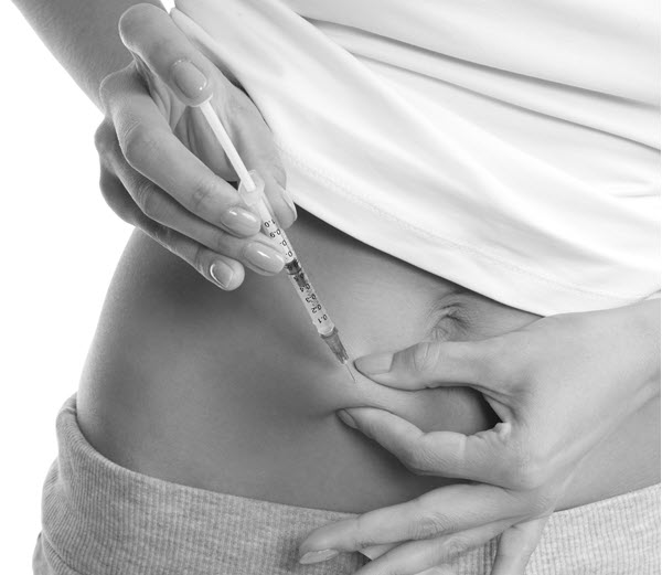 Subcutaneous vitamin b12 injection into lower abdomen.